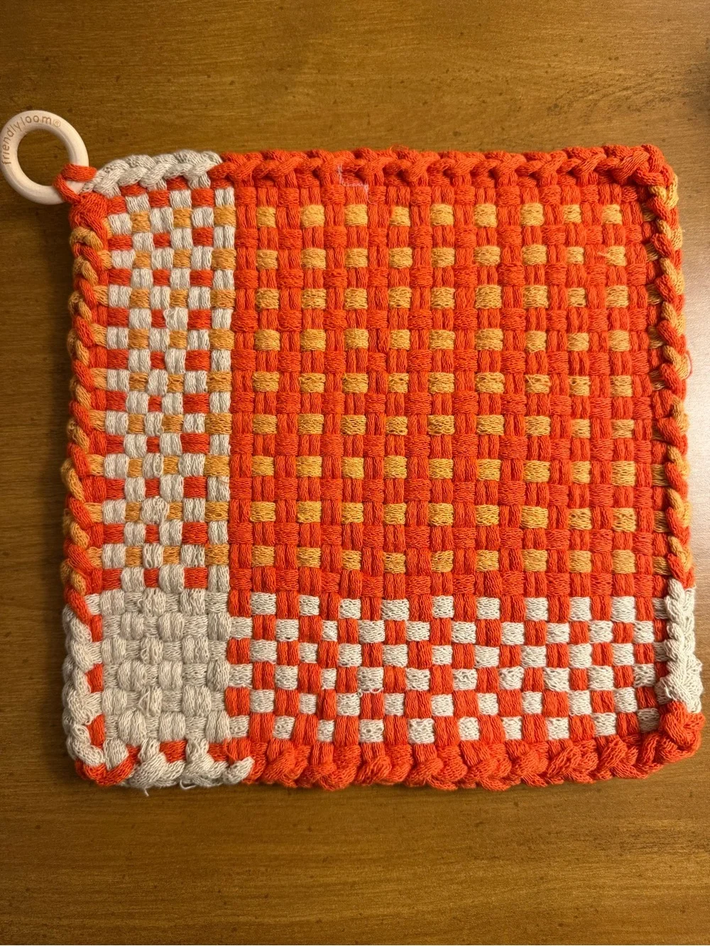 Woven Cotton Pot Holder Set in Orange and Cream